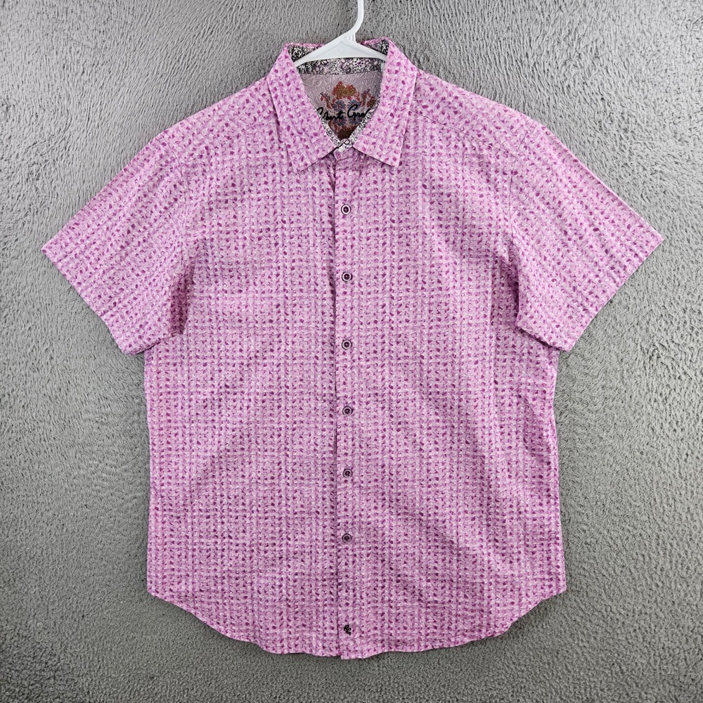 Robert Graham Mens Pink Purple Geometric Mosaic Short Sleeve Button Down Shirt S